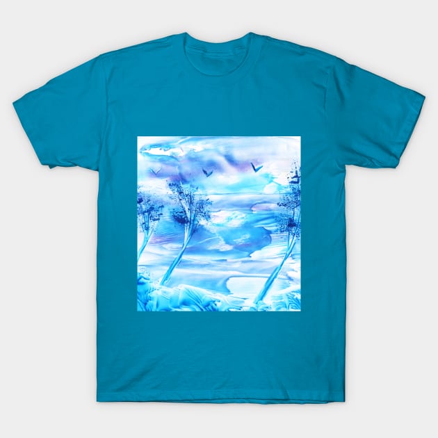 Evening blue landscape. Encaustic, art decoration, sketch T-Shirt by grafinya